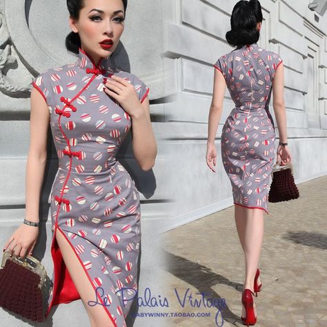 Crimson Shoes, Vintage Palace, Chinese Style Dress, Exaggerated Sleeves, Qipao Dress, 2016 Summer, China Dress, Cheongsam Dress, Traditional Fashion