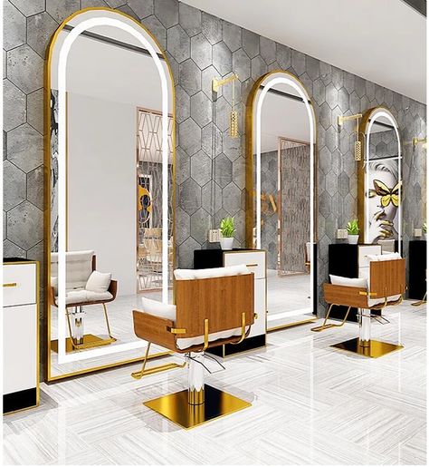 Mirrored Ceiling, Hair Salon Wall, Barbershop Design Interior, Parlour Design, Salon Mirror, Saloon Decor, Beauty Chair, Beauty Room Salon, Salon Mirrors