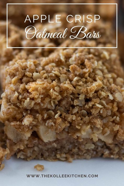 These apple oat bars have a thick layer of spiced apples sandwiched between a sweet cinnamon oatmeal crumble crust. Tastes like apple pieand super easy to make, they are the perfect fall dessert! Apple Oatmeal Dessert, Oatmeal Apple Bars, Oatmeal Bar Recipes, Apple Cinnamon Oatmeal Bars, Apple Oat Recipes, Apple Crisp Oatmeal, Apple Oat Bars, Oatmeal Brownies, Oatmeal Crumble Bars