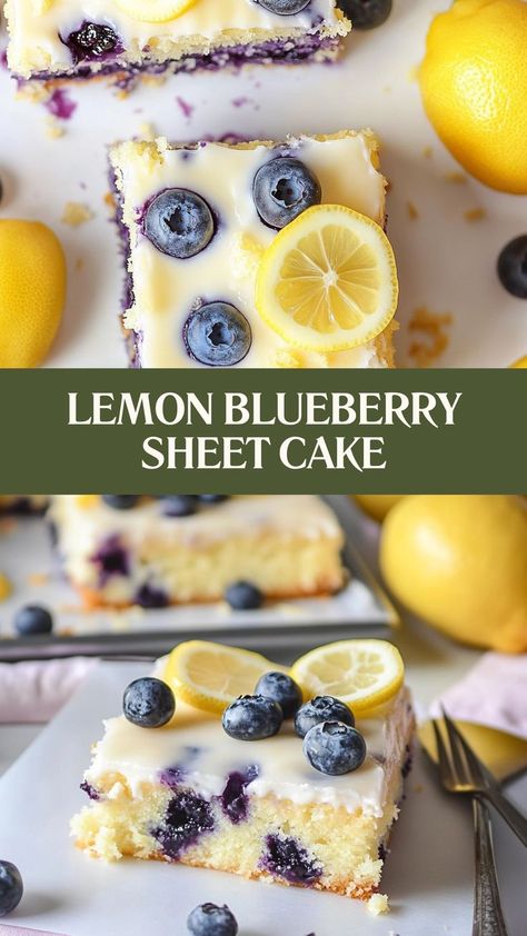 A perfect balance of tart lemon and sweet blueberries—Lemon Blueberry Sheet Cake is the ultimate summer dessert! 🍋🫐 #SummerDesserts #LemonBlueberry #FreshFlavors #SheetCakeGoodness #FruitAndCitrus #BakingBliss #DeliciousDessert #LemonLovers #BlueberryDelight #CitrusDesserts 🍰✨ Bluberry Lemon Cake, Lemon Berry Desserts, Fresh Blueberry Desserts Easy, Ina Garten Blueberry Lemon Cream Cake, Blueberry Angel Food Cake Dessert, Lemon Blueberry Cupcakes From Box Cake, Blueberry Lemon Desserts, Lemon Blueberry Recipes, Lemon Blueberry Icebox Cake