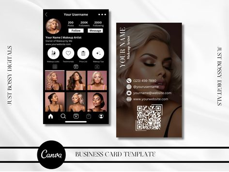 Canva Instagram Business Card Template for Makeup Artists Canva Beauty Salon IG Business Card for MUA Business Card Template With QR Code - Etsy Mua Business, Instagram Business Card, Social Media Business Cards, Qr Code Generator, Unique Business, Free Instagram, Instagram Business, Cover Template, Makeup Artists