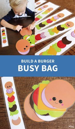 Keep your little one occupied this winter by making this Build a Burger Busy Bag! Check out the free printable to make this adorable project for your kids. Build A Burger, Quiet Time Activities, Busy Boxes, Teachable Moments, Teaching Children, Busy Bags, Busy Toddler, Toddler Learning Activities, Preschool Learning Activities