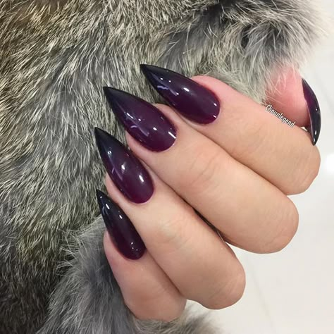 Deep Plum ombré Tracey Davis, Black And Purple Nails, Black Ombre Nails, Purple Ombre Nails, Plum Nails, Sculpted Nails, Pointy Nails, Gothic Nails, Claw Nails