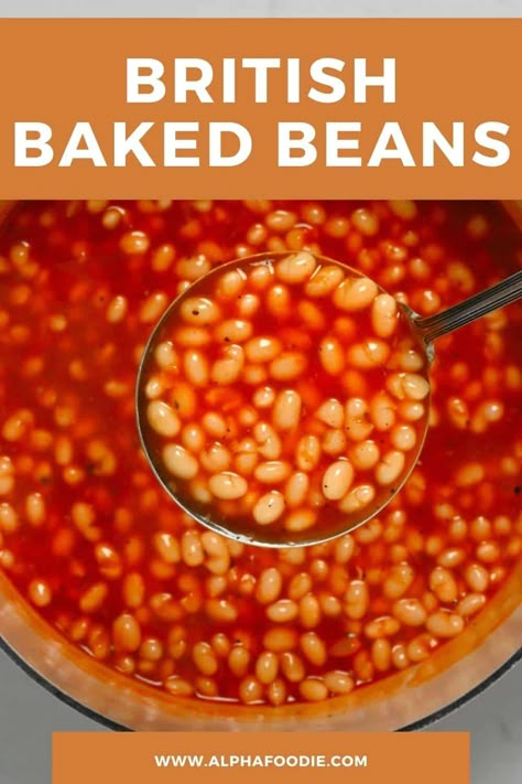 How to make homemade British baked beans (English breakfast style) with a combination of 8 ingredients and a simple method. This easy baked beans recipe contains no bacon and includes options for gluten-free and vegan baked beans – no matter your dietary requirements! English Beans Recipe, British Beans Recipe, Healthy Baked Beans Recipe, Diy Baked Beans, English Baked Beans, Baked Beans Breakfast Ideas, How To Make Baked Beans, Bake Beans Recipe Easy, Vegetarian Baked Beans Recipe