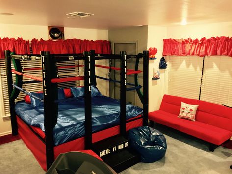 Wrestling Ring Bed, Boxing Bedroom, David Park, Indoor Slide, Outdoor Movies, Indoor Slides, Luxe Bedroom, Balayage Ombré, Box Bedroom