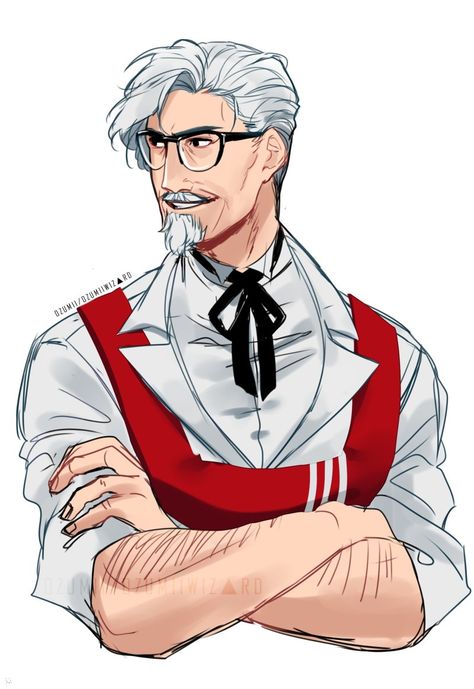 Colonel Sanders, by Ozumii Kernel Sanders, Kfc Man, Colonel Sanders, Cartoon As Anime, Anime Version, Anime People, Art Anime, Manga Drawing, Character Drawing