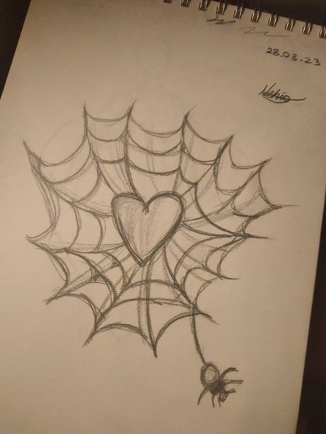 Cute Drawings Spiderman, Drawing Ideas Easy Heart, Sceches Drawing Easy, Spider Heart Web, Heart Web Drawing, Spider Webb Drawings, Jaring Laba Laba, Spider Web Drawing Easy, Spider Heart Drawing