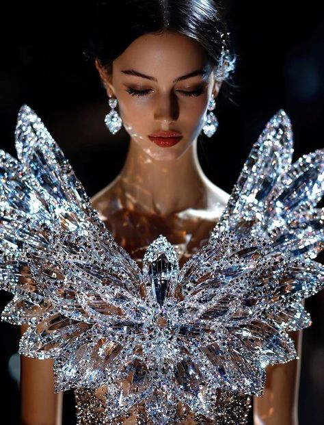 Crystal Fashion Inspiration, Sparkle Aesthetic, Masquerade Ball Gown, Fashion Model Sketch, Goddess Outfit, Bling Dress, Crystal Dress, Senior Project, Diamond Dress