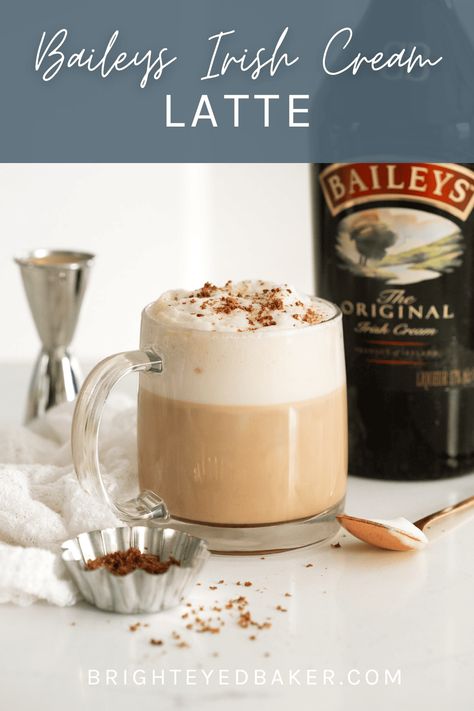 Give your weekend coffee a boozy upgrade with this Baileys Latte recipe! Made with 3 simple ingredients: espresso, milk, and Irish Cream. It's perfect for holiday parties, festive brunches, and - of course - St. Patrick's Day! Baileys Coffee Recipes, Baileys And Coffee Recipe, Baileys Irish Cream Coffee, Tropical Drink Recipes, Irish Coffee Recipe, Irish Cream Coffee, Homemade Irish Cream, Baileys Coffee, Mocha Recipe