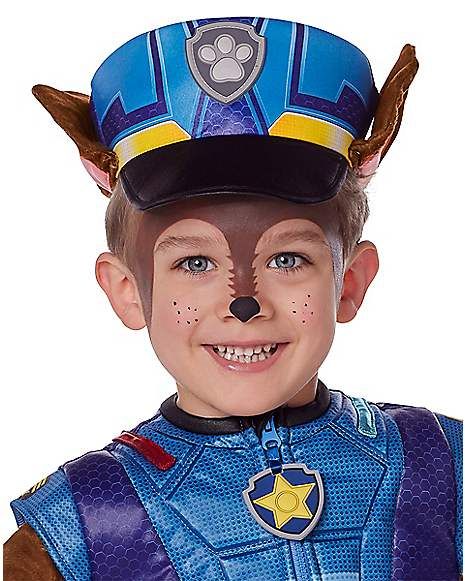 Chase Face Paint Paw Patrol, Chase Paw Patrol Face Paint, Paw Patrol Face Paint, Chase Paw Patrol Costume, Chase Costume, Paw Patrol Hat, Paw Patrol Costume, Childrens Halloween Costumes, Brown Jumpsuit