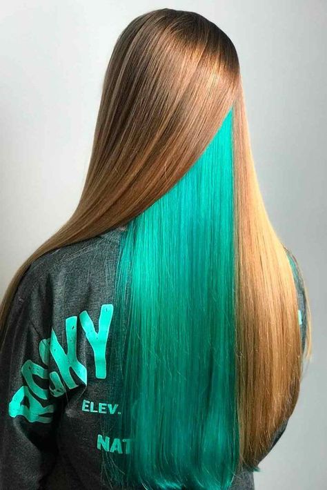 Peekaboo Hair Ideas, Peekaboo Hair Color Ideas, Peekaboo Hair Color, Under Hair Color, Hidden Hair Color, Peekaboo Hair Colors, Girl Hair Colors, Hair Color Underneath, Peekaboo Hair