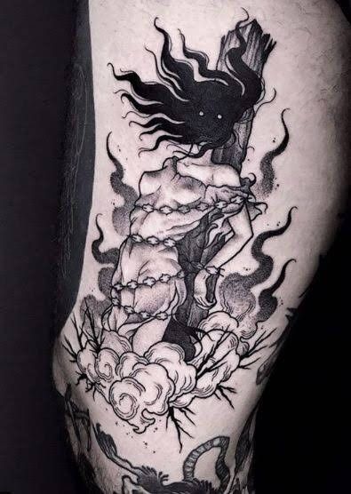 Burning At The Stake, Witch Burning, Kentish Town, Witch Tattoo, Creepy Tattoos, Spooky Tattoos, Gothic Tattoo, Dark Art Tattoo, Dark Tattoo