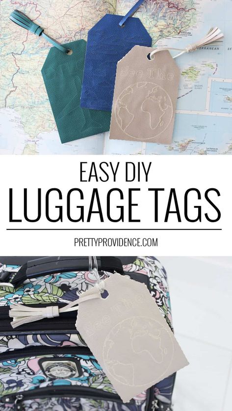 I love these easy, no-sew, DIY luggage tags made with the Cricut Maker! So cute and easy to throw together. #diyluggagetags #luggagetags #personalizedluggagetags Diy Luggage Tags Easy, Luggage Identifiers Ideas, Diy Luggage Tags, Luggage Tags Printable, Debossed Business Card, Luggage Tags Diy, Luggage Identifiers, Dance Crafts, Easy Gift Ideas