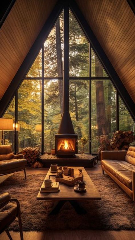 House In Mountains Dream Homes, Cabin Aesthetic Interiors, A-frame Interior, Loft Cabin, A Frame Cabins, A Frame House Plans, A Frame Cabin, A Frame House, Modern Cabin