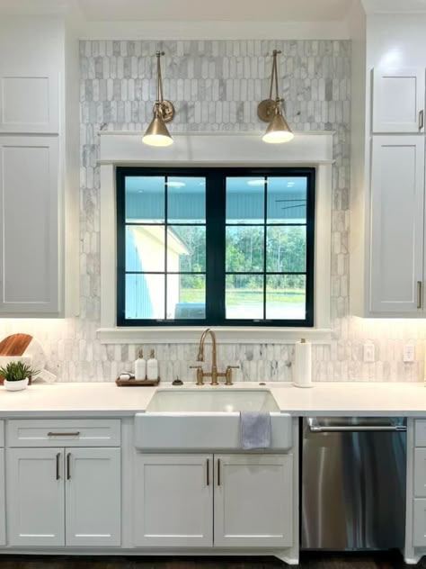 Small Window Above Kitchen Sink, Pop Out Kitchen Window, Pendant Light Over Kitchen Sink Window, Sink Under Window Kitchen, Windowless Kitchen Sink, Kitchen Sink Under Window, Kitchen With Window Over Sink, Over Sink Lighting Kitchen, Kitchen Sink With Window