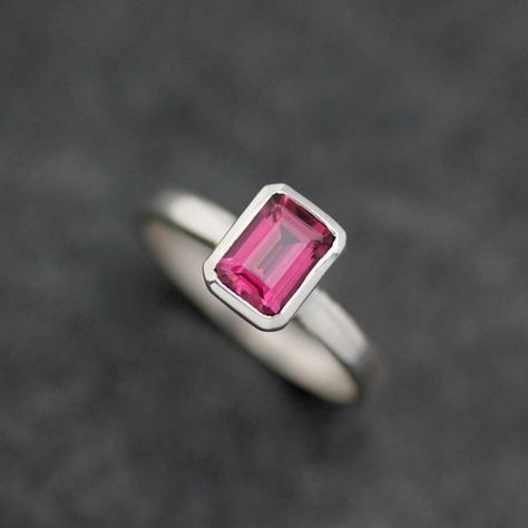 Emerald Cut Rhodolite Garnet Ring in Sterling Silver, Raspberry Pink Gemstone Birthstone Ring, Stacking Ring or Stacking Rhodolite Garnet Ring, Pink Garnet, Garnet Birthstone, Family Rings, Jewellery Inspiration, Raspberry Pink, Ring Stacking, Garnet Ring, Rhodolite Garnet