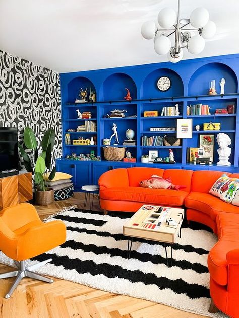 Portfolio — Home EC. Funky Office Space, Funky Home Office, Office Vibes, Maximalist Interior, Mixing Patterns, Big Room, Funky Home, Dopamine Decor, Funky Home Decor