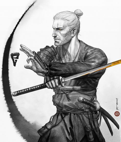 Witcher Ronin, Witcher Fanart, Witcher Wallpaper, The Witcher Series, The Witcher Game, Witcher Series, Witcher Art, Samurai Artwork, Geralt Of Rivia