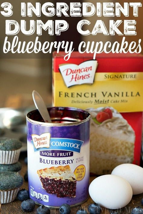 You have got to try these easy 3 ingredient blueberry pie filling dump cake cupcakes. They are so much fun and delicious too! The perfect little dessert bite that takes just 5 minutes to make and takes less than 15 minutes to bake to perfection. With a dollop of frosting these cute fruit cupcakes are the best! #blueberry #piefilling #dumpcake #cupcakes #easy #simple #cupcake #cute #mini #dessert #bite #brunch Blueberry Dump Cake, Dessert Blueberry, Crockpot Peach Cobbler, Blueberry Dump Cake Recipes, Crockpot Dessert, Crockpot Cake, Easy Dump Cake Recipe, Pie Fillings, Peach Dump Cake