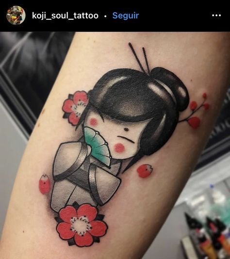 Chanel Tattoo, Kokeshi Tattoo, Lucky Cat Tattoo, Doll Tattoo, Geisha Tattoo, Hello Kitty Tattoos, Daruma Doll, Foot Tattoos For Women, Angel Tattoo Designs