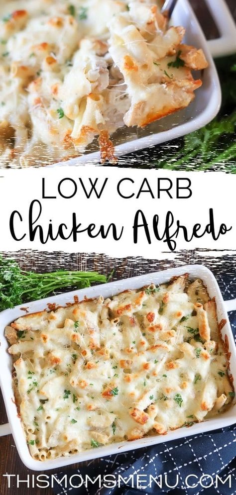 Low Carb Chicken Alfredo, Baked Chicken Alfredo, Alfredo Casserole, Chicken Alfredo Casserole, Parmesan Cheese Sauce, Chicken Alfredo Bake, Healthy Low Carb Dinners, Low Fat Low Carb, Low Carb Low Fat Recipes