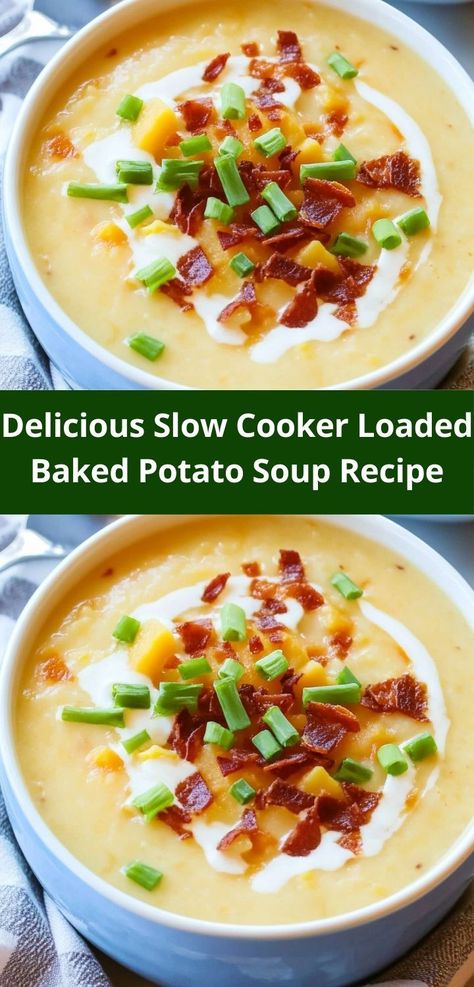 Want a flavorful and filling dish? Try our Slow Cooker Loaded Baked Potato Soup, where creamy potatoes meet savory toppings. It’s an easy dinner idea that brings everyone together for a satisfying meal at the end of the day. Loaded Baked Potato Soup Frozen Potatoes, Crockpot Loaded Baked Potato Soup Recipes, Gluten Free Loaded Potato Soup, Loaded Potato Soup Crockpot Easy, Slow Cooker Creamy Potato Soup, Slow Cooker Loaded Potato Soup, Loaded Potatoes Soup, Loaded Baked Potato Soup Crockpot Easy, Slow Cooker Loaded Baked Potato Soup