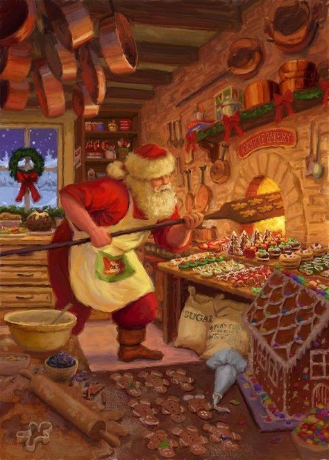 Santa Klaus, Hiasan Bilik Tidur, Christmas Scenery, Christmas Scenes, Noel Christmas, Vintage Christmas Cards, Christmas Mood, Christmas Paintings, Christmas Illustration