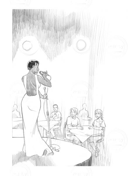 Black woman singer performs on the stage of a night club via tasteminty.com On Stage Drawing, Singer On Stage, Stage Drawing, Story Drawing, Ipad Drawings, Romantic Stories, Inspiring Art, Drawing Poses, The Stage