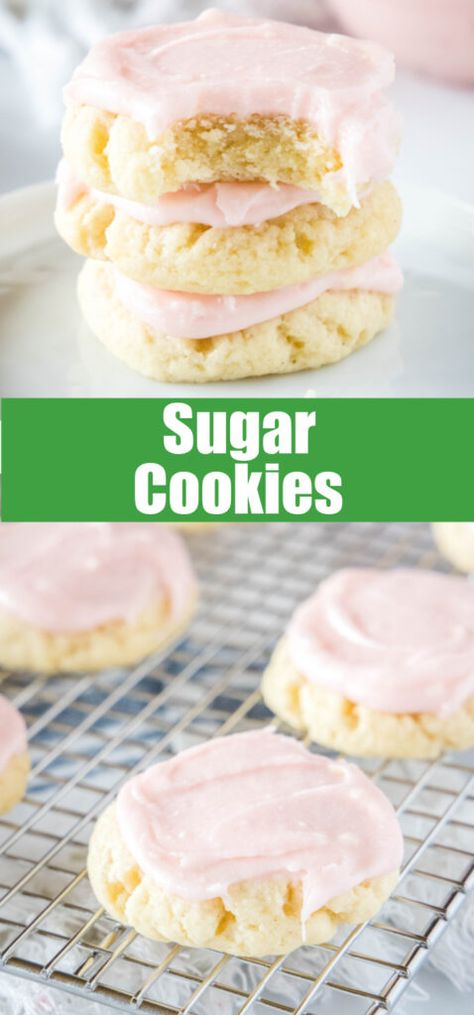 Sugar Cookies - the best thick, soft, and fluffy bakery style sugar cookies with a sweet frosting. You will never have to go to the store for cookies again! Best Soft And Chewy Sugar Cookies, Iced Butter Cookies, Soft Iced Sugar Cookies, Gooey Sugar Cookies, Soft Drop Sugar Cookies, Soft And Fluffy Sugar Cookies, Soft Fluffy Sugar Cookie Recipe, Big Sugar Cookie Recipe, Thick Chewy Sugar Cookies