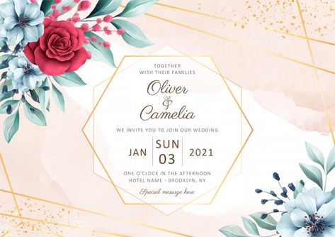 Wedding Invitation Cards Template, Elegant Wedding Invitation Card, Floral Wedding Invitation Card, Wedding Watercolor, Vector Frame, Watercolor Vintage, Wedding Invitation Card Template, Invitation Card Template, Floral Border Design