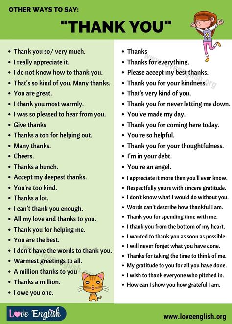 Thanks Synonyms, Thank You Synonyms, Conversation For Kids, English Conversation For Kids, Business Writing Skills, Study English Language, English Speaking Skills, Other Ways To Say, English Phrases Idioms