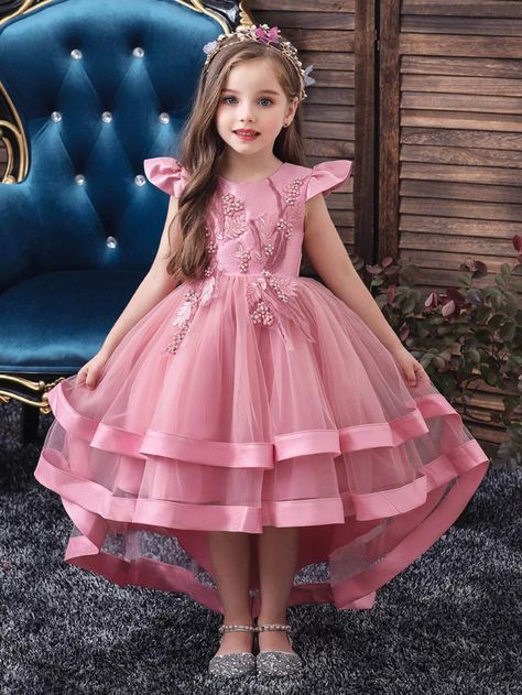 Girls Pearls Layered Mesh Gown Dress | SHEIN USA Wedding Dresses For Kids, Girls Long Dresses, 파티 드레스, Girls Pink Dress, Flower Girl Dresses Tulle, Girl Princess Dress, Wedding Dresses For Girls, Evening Dresses For Weddings, فستان سهرة