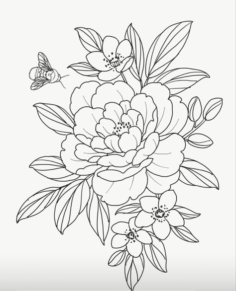 Floral Motifs Embroidery Flower Patterns, Pioni Flowers Drawing, Peony Flower Line Art, Peonies Line Art, Pioni Flowers Tattoo, Neo Traditional Flower Tattoo Design, Floral Designs Drawing, Traditional Flower Drawing, Floral Tattoo Drawing