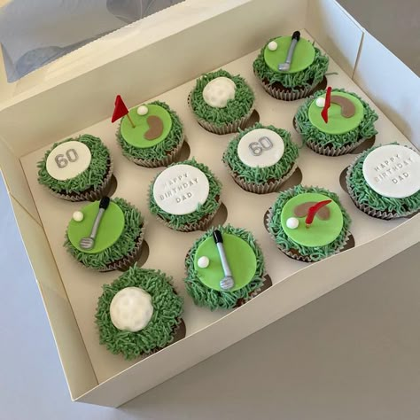 Golf Theme Cupcake Cake, Golf Party Cupcakes, Golf First Birthday Cupcakes, Golf Cake Designs For Men, Golf Themed Cupcakes For Men, Golf Ball Cupcakes, Men’s Golf Theme Party, Golf Cupcakes For Men Birthdays, Mini Golf Cake Ideas