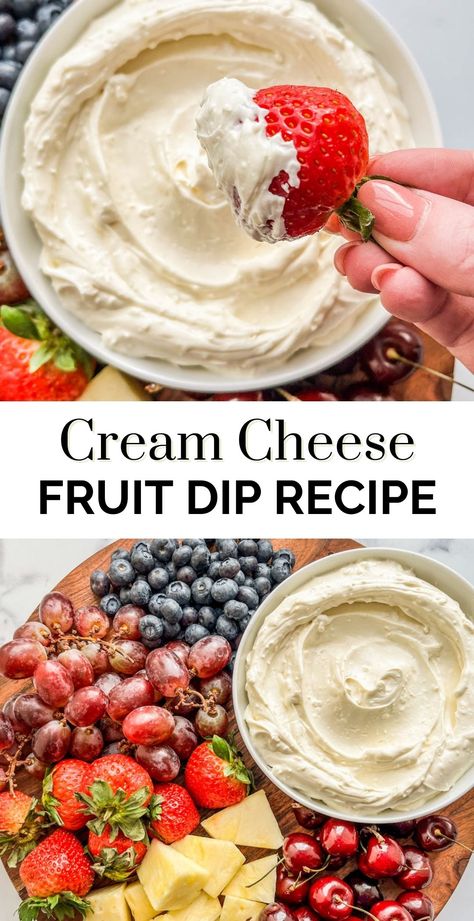 This cream cheese fruit dip is the perfect accompaniment to a fruit tray! It's a great option for parties, BBQs, or just an afternoon snack break. It saves well in the refrigerator and is perfect for anyone with a little sweet tooth.