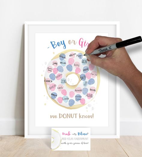 INSTANT DOWNLOAD donut gender reveal party, guess the gender, donut theme baby shower, we donut know, boy or girl, he or she, stay sweet #etsy #pink #babyshower #blue #donutevergrowup #instantdownload #donuttheme #donutgenderreveal #genderrevealparty #donut Donut Gender Reveal Party, Gender Guessing Game, Donut Gender Reveal, Donut Poster, Fall Gender Reveal Party, Guess The Gender, Gender Guessing, Hawaiian Baby Showers, Fingerprint Guestbook