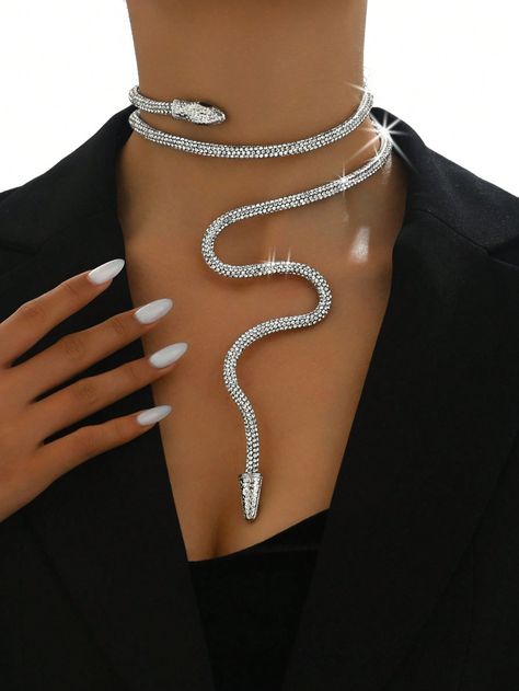 Party Choker Necklace, Dope Jewelry Silver, Snake Necklace Silver, Collar Choker, Cream Contour, Womens Chokers, Mesh Netting, Snake Necklace, Dope Jewelry