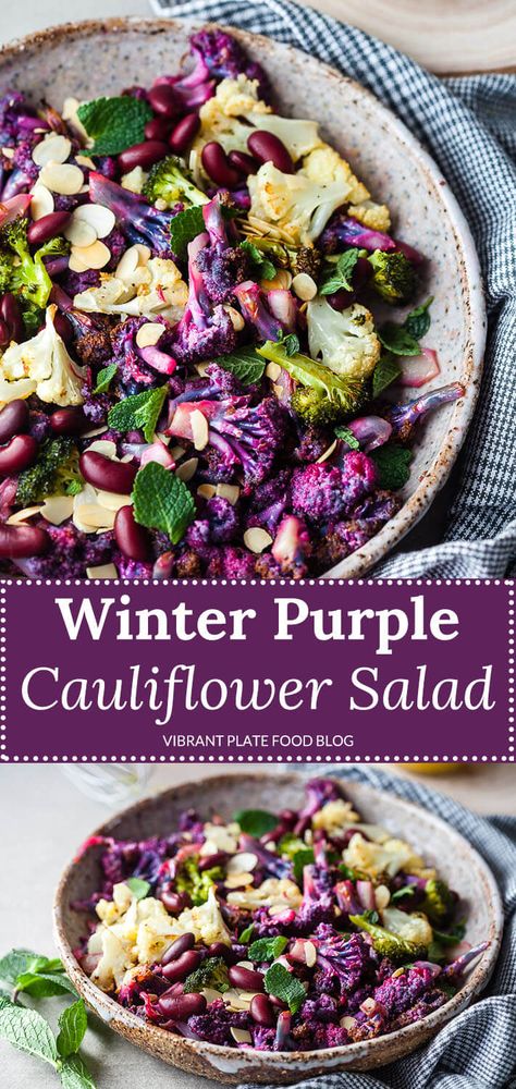 Dairy Free Lunch Ideas, Purple Cauliflower Recipe, Easy Vegan Salad, Salad With Cauliflower, Dairy Free Lunch, Purple Cauliflower, Broccoli Cauliflower Salad, Winter Salad Recipes, Salad Vegan