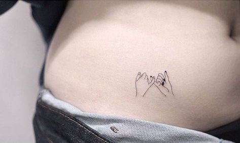 Pinky promise tattoo on the hip. Illustrative Tattoos, Pinky Promise Tattoo, Promise Tattoo, Hip Tattoos, Small Tats, Sharpie Tattoos, Hand Gestures, Hip Tattoos Women, Tattoos Women