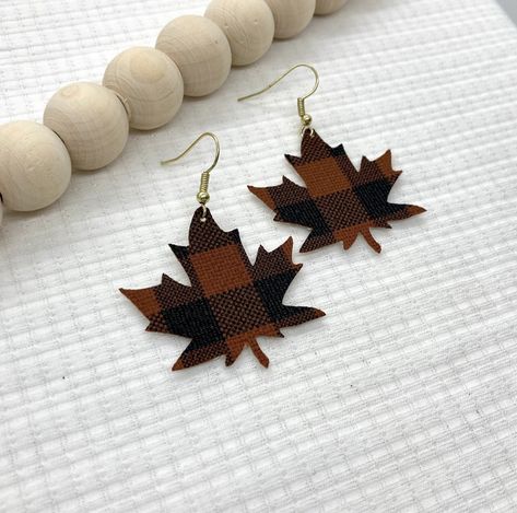 Buffalo Plaid Maple Leaf Earrings Fall Faux Leather Earrings, Knot Stud Earrings, Knot Studs, Faux Leather Earrings, Valentines School, Fall Earrings, Keep It Classy, The Leaf, Engagement Cards