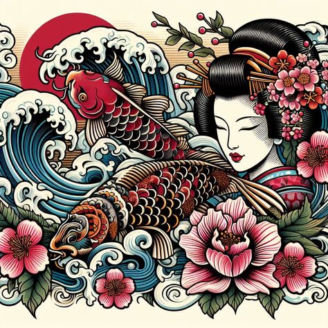 I will make tattoo japanese old school design for you New School Japanese Tattoo, Japanese Old School Tattoo, School Japanese, Old School Design, Tattoo Japanese, Make Tattoo, Custom Tattoo Design, Design School, Dream Tattoos