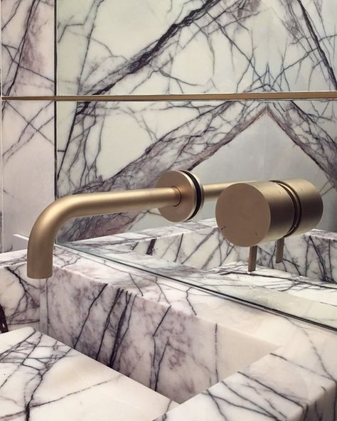 CHUA on Instagram: “Project CPW. Gold & Lilac . . . #details #fantini #purplestone #lilac #stone #lilac #architecturelovers #architexture #archilovers…” Lilac Marble Bathroom, Lilac Marble, Lilac Stone, White Marble Bathrooms, Minimalist Bathroom Design, Purple Marble, Powder Bath, Ink Blot, Marble Bathroom