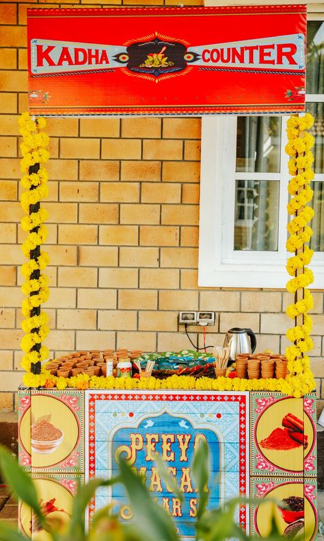 Kadha & Green Tea Counter : Mothers like to take care of every one in her own way. This Kadha & Green Tea counter was meant to provide a homely feeling to the occassion as we presented flavours in the mud cups. 🍵 . Wedding planning : @shreem_events Decor by : @design__hq Captured by: @studiordp.in . #shreemevents #wedding #bride #weddingstylist #weddingideas #weddingplanner #eventdecor #traditionalhaldi #gendaphool #flowerbasket #haldidecor #kadha #Weddingstall #guestinteraction #greentea Tea Stall Decoration Ideas, Mud Cups, Tea Counter, Stall Decorations, Tea Cart, Canvas Art Quotes, Events Decor, Counter Decor, Event Activities