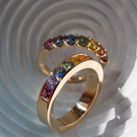 #Pride #HappyPrideMonth #HappyPride #PrideMonth #Pride2022 #VancouverPride2022 #SapphireBands #FineJewellery #Rainbow #RainbowSapphire #LoveIsLove #RainbowRing Men's Wedding Rings, Mens Gold Wedding Band, Rainbow Sapphires, Right Hand Ring, Rainbow Rings, Sapphire Band, Rainbow Jewelry, Right Hand Rings, Hand Ring