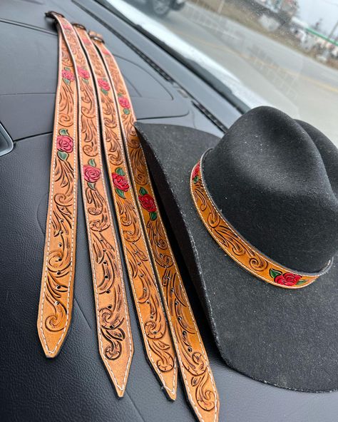 p.o.v. You forgot to take pictures of an order of 5 hatbands until you were 2 minutes away from meeting the customer🫠🙃 Custom hat bands available on the Etsy shop! #western #leatherhatband #leather #hatband #ootd #leathercraft #leathersmith #leathercarving #rose #instagood #cowboy #cowboyhat Leather Hat Bands, Beaded Hat Bands, Hat Bands, Beaded Hat, Leather Hat, Leather Carving, Leather Hats, Take Pictures, Hat Band