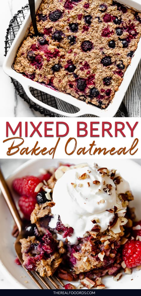 Banana Berry Baked Oatmeal, Berry Oatmeal Bake, Berry Baked Oatmeal, Oats Baked, Berry Oatmeal, No Bake Oatmeal Bars, Breakfast Easy, Casserole Easy, Vegan Baked