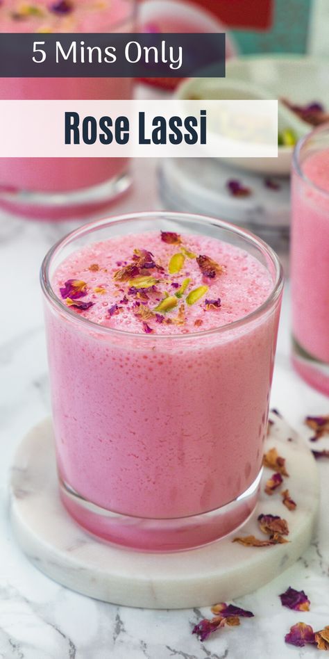 Refreshing rose lassi recipe! This easy-to-make Indian drink is the perfect recipe to have on hand as those hot sunny days are just around the corner. It’s super fragrant, bright, and tangy, it’s sweet, and it’s deliciously creamy. Rose Lassi, Lassi Recipe, Indian Drinks, Lassi Recipes, North Indian Recipes, Ayurvedic Recipes, Punjabi Food, Rose Flavored, Drink Recipes Nonalcoholic