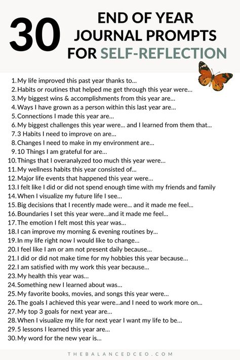 A list of 30 journal prompts for self-reflection End Of Year Reset, Reset For New Year, New Year Reflection Journal Prompts, End Of Year Journal, Motivation Topics, 2024 Questions, 2023 Reflection Journal Prompts, Year End Self Reflection, Dream Board Ideas