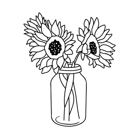 Sunflower Vase Tattoo, Sunflower In Vase Tattoo, Flower Jar Drawing, Anna Tattoo, Vase With Fifteen Sunflowers, American Style Tattoo, Vase Clipart, Bottle Vector, Quarantine Activities