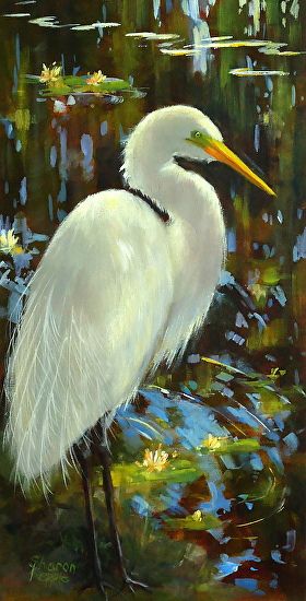 Great White Egret by Sharon Repple Acrylic ~ 24" x 12" Egret Art, Great White Egret, Bird Painting Acrylic, Heron Art, Painting Birds, Beautiful Wildlife, Art Motivation, Coastal Birds, White Egret